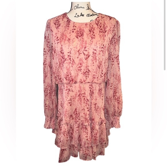 Aqua - pink with gold thread floral tiered dress - Picture 2 of 9